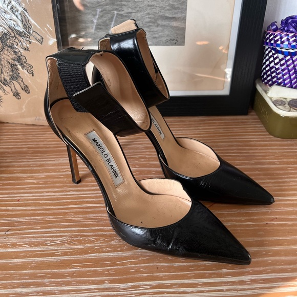 Manolo Blahnik Black Ankle Strap Stiletto Heels - Picture 1 of 4